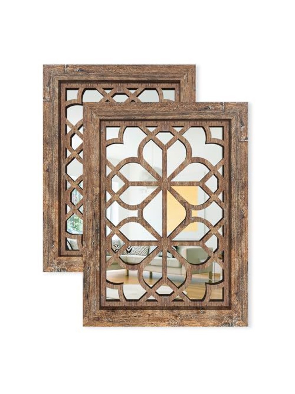 Distressed Brown Lattice Wood Wall Mirror - Home Wall Decor